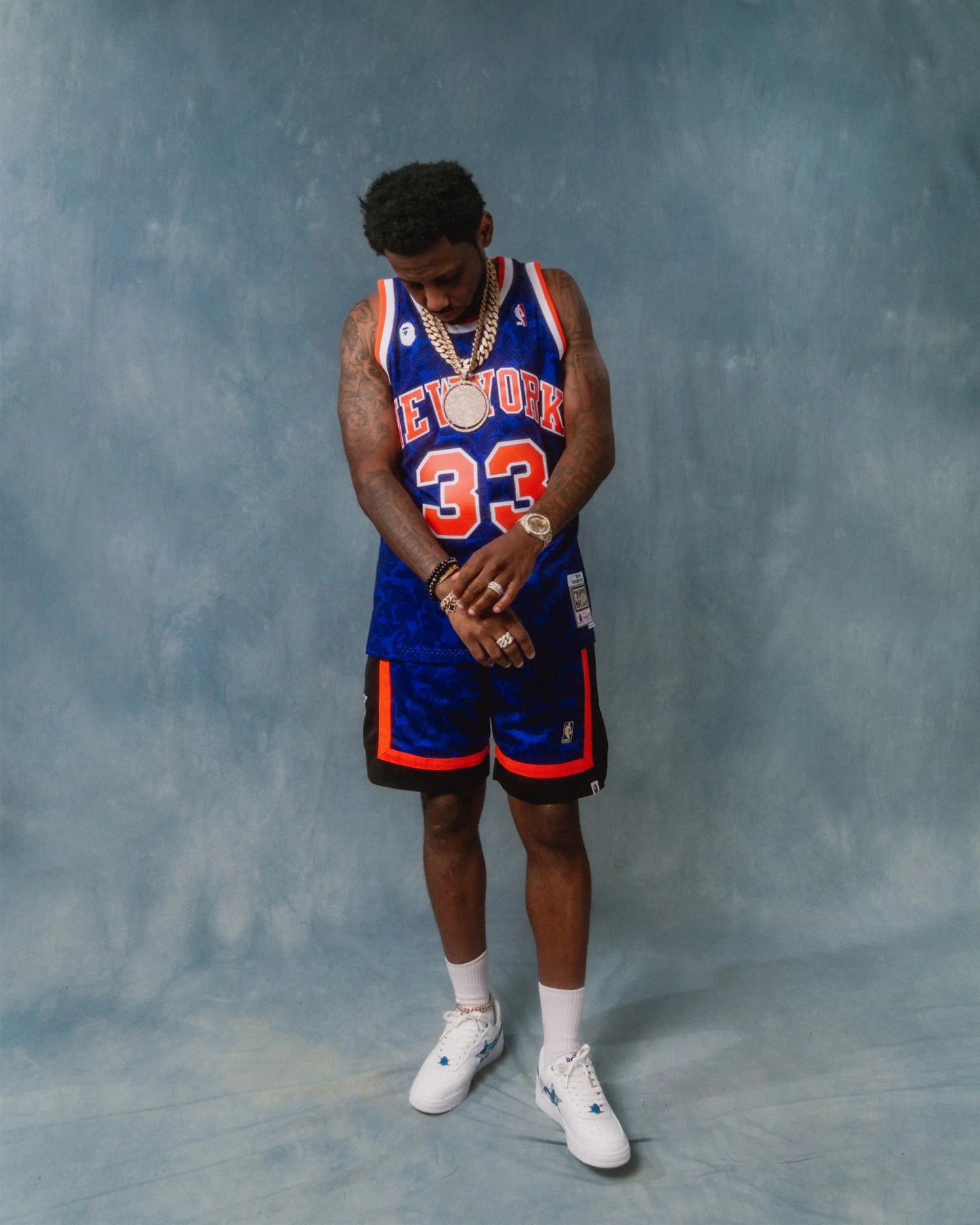 MAILLOT BAPE×M&N NEW YORK KNICKS EWING BLEU